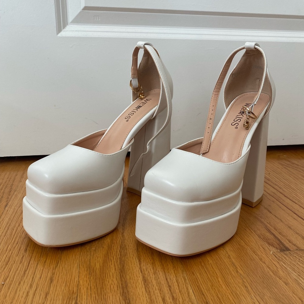 White Platform Chunky Heels